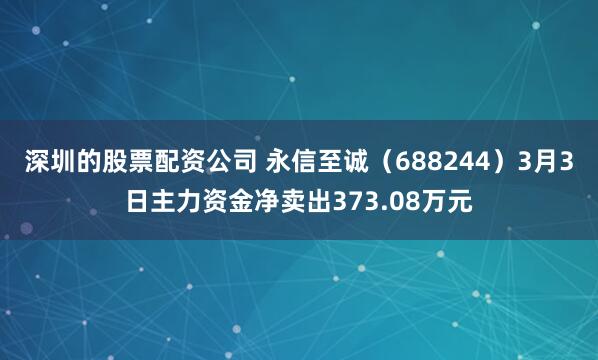 深圳的股票配资公司 永信至诚（688244）3月3日主力资金净卖出373.08万元