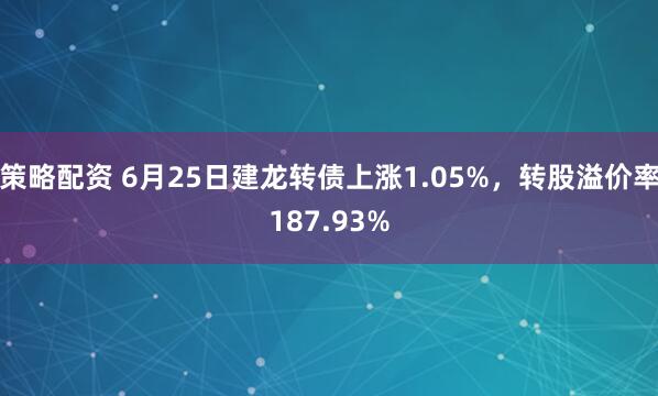 策略配资 6月25日建龙转债上涨1.05%，转股溢价率187.93%